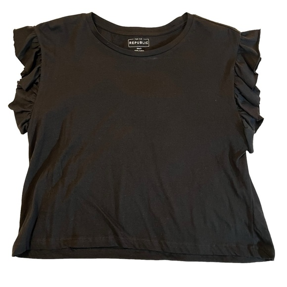 NEW For the Republic Flutter Sleeve Crew Neck Top S Boxy Oversized Black - Picture 3 of 11